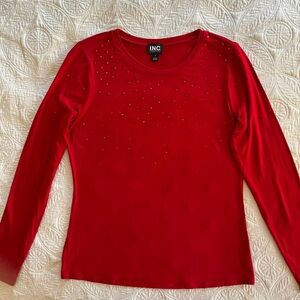 INC Red Sequin knit top